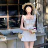 French White With Lotus Leaf Edge Flying Sleeves With Dress Female Summer Temperament A Short Skirt