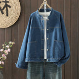 Real Shooting Large-Size Thin Age-Lose Loose-Collared Cowboy Coat Woman