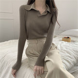 Temperament Vintage Knitted Topess Women's Long Sleeves With A Collared Sweater 2025 Autumn/Winter POLO Collared Shirt