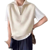 KANING Simple Half-Zip Half-Neck Knitted Vest 2026 Autumn New Folding Shoulder Sweater Vest