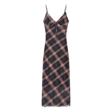 Design Sense Retro Ling Grid Sling Dress Women's Summer 2025 New Waist Thin Fashion Long Dress