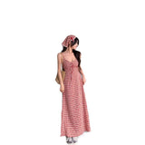 Lew-Back Red Lattice Sling Dress Women's New French Pastoral Style In Summer To Close The Waist Thin Dress