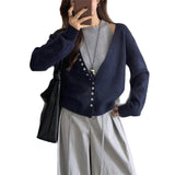 KANING Design Sense Two Sets Of Knitted Cardigan 2026 Autumn And Winter New V-Neck Hit-Colored Cardigan Vest Suit Woman