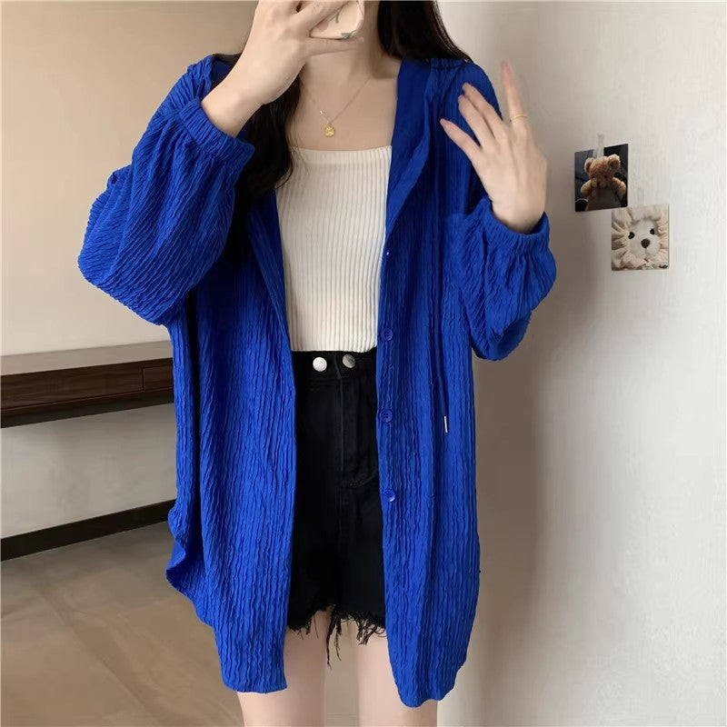 [] Medium And Long White Thin Hooded Sunscreen Shirt Coat Women's Large Summer Outside The Shirt Top