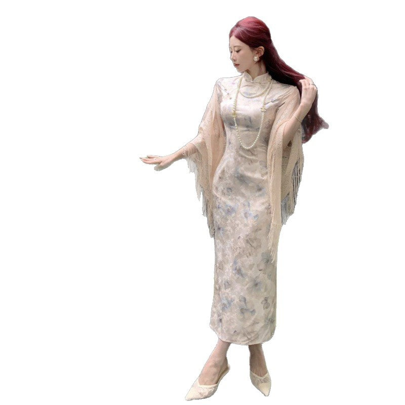 2025 New Chinese Style Breeze Cold Cheongsam Daily Chinese Style Gentle And Elegant Temperament Print Long Dress