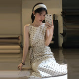 French Wave Point Sleeveless Dress Women's Summer High-End Temperament To Close The Waist Small Bag Hip Long Skirt