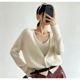 LEKA Korean Design Sense Knitted Women's 2026 Autumn And Winter New V-Tneck Cardigan + Sling With Two Sets Of Sweater