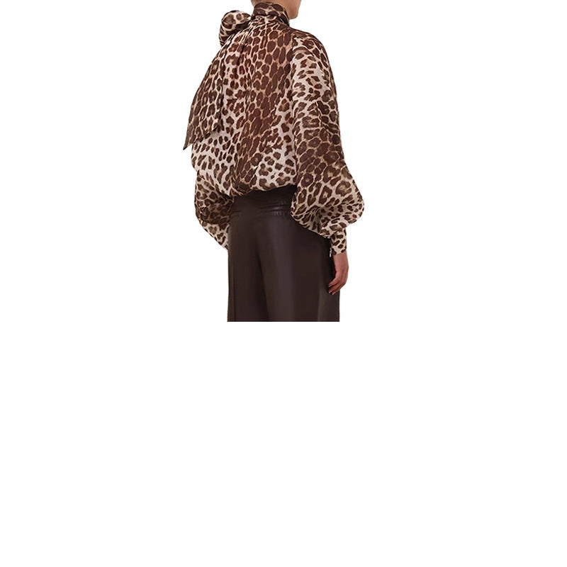 Personalized Street Leopard Trinkage With Big Butterfly Exaggerated Lantern Long-Sleeved Irregular Jacket Shirt Early Autumn Trend New