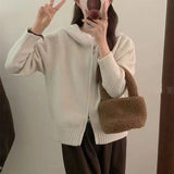 KANING Solid Lazy Hooded Cardigan 2026 New Double T-Sing Knitted Sweater Woman