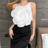Pure Babes Three-Dimensional Big Flower Collar One-Shoulder Sling Sling Vest Outside The Woman Wears A Suit Of Thin And Exposed Backwear