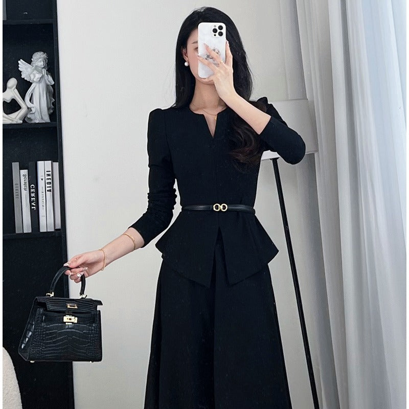 Temperament Commuting Style Large-Size Fat Mm High-Rise Long-Sleeved Top Skirt Suit Women Spring And Autumn