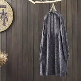 Vintage Print Half-High-Neck Sweater Skirt 2026 Autumn Long Loose Large-Size Cotton Thread Bottom Knitted Shirt