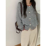 KANING Korean Version Of Color Buckle Bump Color Soft Knitted Cardigan 2026 Autumn And Winter New Loose Thin Round Sweater Woman