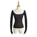 Pure Desire Gentle Wind U Collar Long-Sleeved T-Shirt Girl Autumn Thin Hot Girl Collared Collarbone Slimming Bottom Top