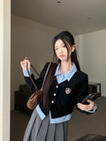 College Wind Fake Two Shirt Women 2026 Spring And Autumn Korean New Polo Collar Hit The Niche Thin Top