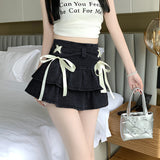 2026 Summer New Pure Wind Bow High-Waist A-Word Cake Cowboy Half-Dress Pony Short Skirt Woman