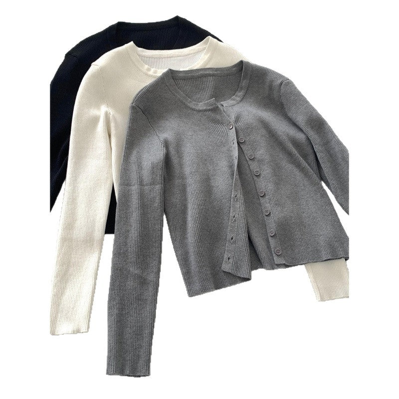 KANING Simple Solid Color Thin Knitted Cardigan Women 2026 Early Autumn New Design Sense Of The Slime Sweater