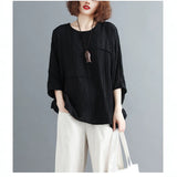 Large-Size Women's Fat Summer Solid Color Splicing Loose Cotton Trousers Casual White Bat Shirt Tide