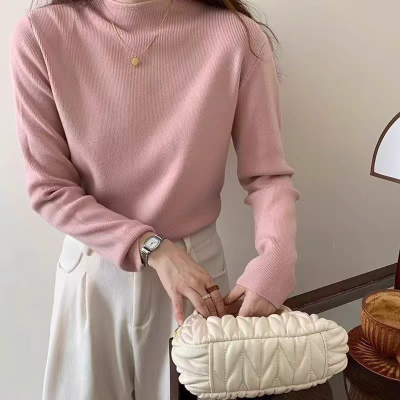 KANING Solid-Colored Semi-High Collar Knitted Shirt 2026 Autumn And Winter New Loose Basic Jacket Sweater Bottom