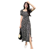 French Floral Dress Women's Summer New High-Rise Thin Open Fork Senior Sense Tea Break Long Skirt