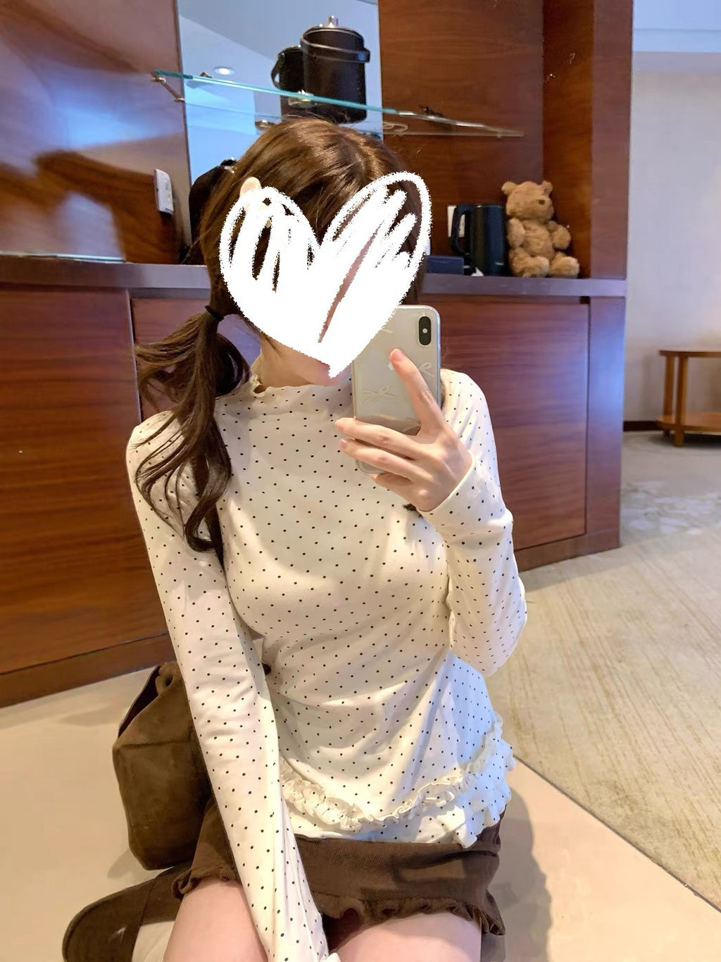 De-Huffed Brown Broken Flowers Spliced Bottom Shirt Women Autumn And Winter Half-High Collar Slimming Folding Inside Cloth