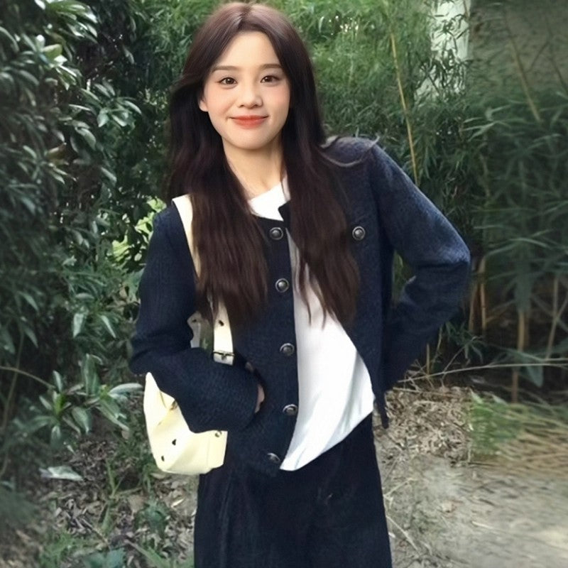 Korean Tibetan Blue Little Fragrant Coat 2026 Autumn High-End Feeling Super Good-Looking Small Man Temperament Commuting Top