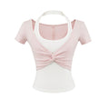 Summer New Fake Two Short-Sleeved Neck Bumper T-Shirt Top