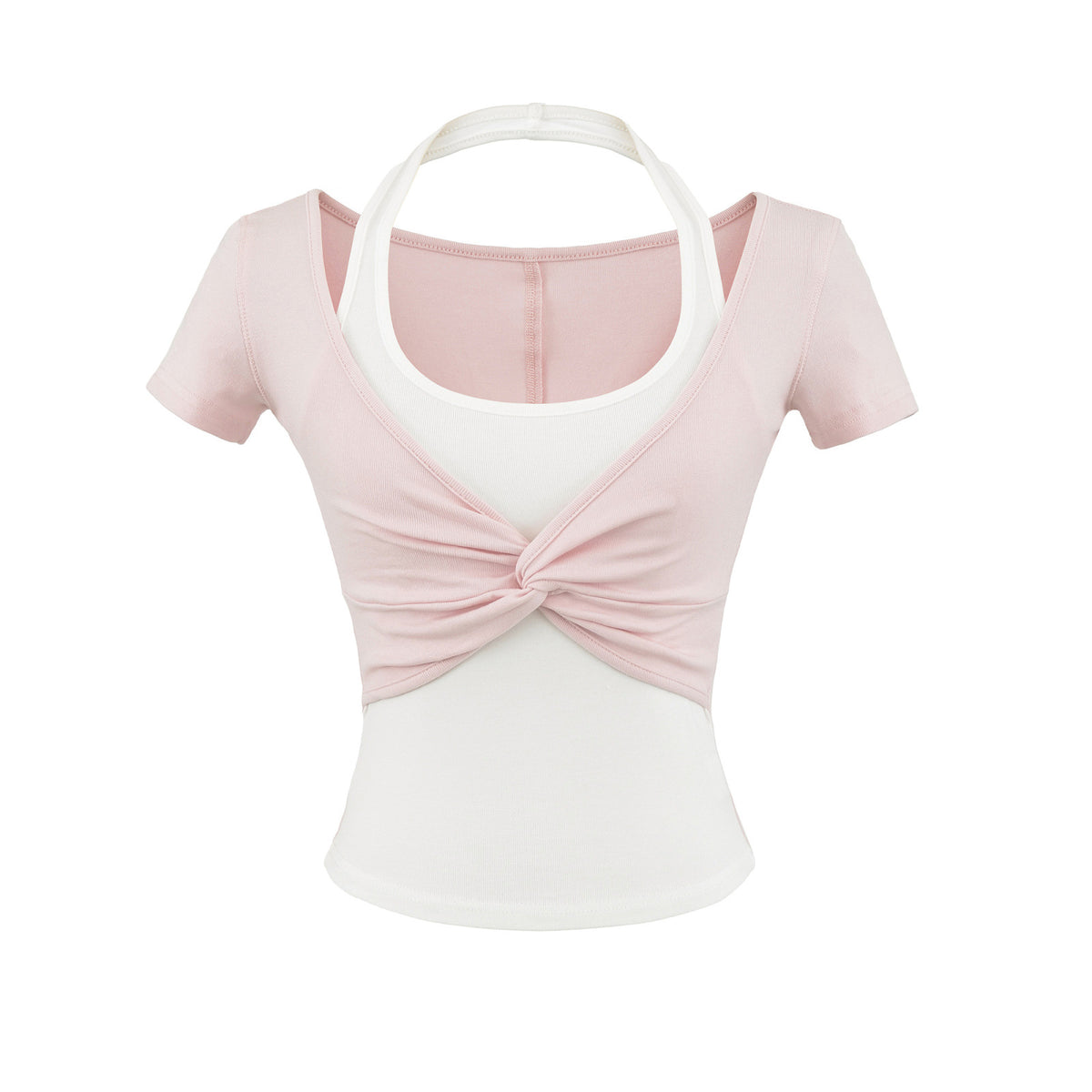 Summer New Fake Two Short-Sleeved Neck Bumper T-Shirt Top