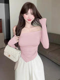 Purely Sexy Shoulder Long-Sleeved T-Shirt Femininity T-Shirt Femininity T-Shirt Girl Tide