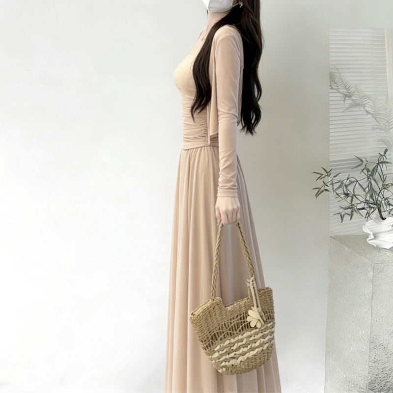 French Temperament Royal Sister Suit Dress Women 2026 Summer High-End Temperament Thin Sling Slings Open Shirt Half Dress Three-Piece