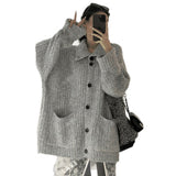 KANING Korean Soft-Creative Languid Languid Sweater Jacket 2026 Autumn And Winter New High-Necked Solid Color Knitted Open Shirt