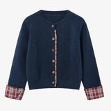 KANING Fake Two-Piece Round Collar Splicing Lattice Sweater 2026 Autumn New Korean Loose Leisure Knitted Open Shirt