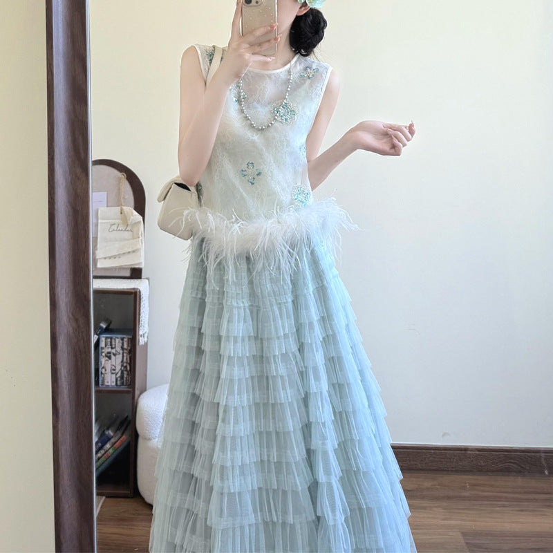 Water Cloud Summer New Chinese Style Silk Coat Vest Suit Women Two-Piece Skirt Tide