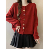 KANING Round-Neck Sweet Button Knitted Cardigan 2026 Autumn New Loose Premium Sweater Top Woman