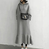 Autumn And Winter Loose Hoodie Dress Over The Knee Fish Tail Long Dress
