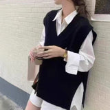 KANING's New Autumn And Winter Korean Version Of The Loose V-Collar Knitted Vest Women Wear Sleeveless Sweater Vest Shoulders