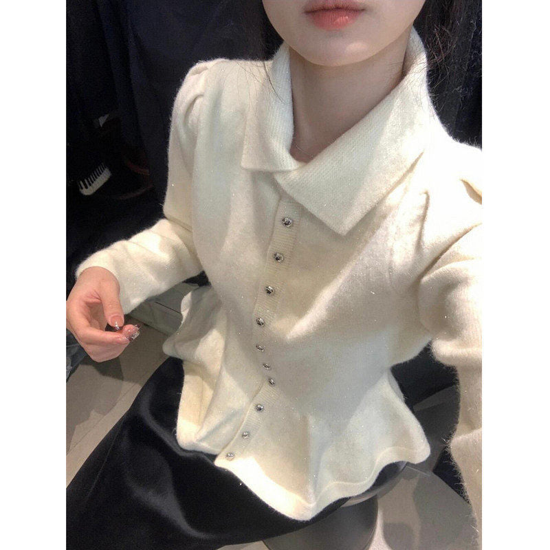 KANING Red Bright Silk Small Fragrant Wind Waist Sweater 2026 Spring New Lazy French Knitted Open Shirt