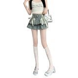 2026 Summer New Pure Wind Bow High-Waist A-Word Cake Cowboy Half-Dress Pony Short Skirt Woman