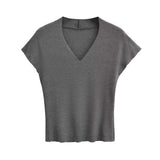 Pure-Want Summer Thin Fashion Simple V Collar Side Short Sleeve Half Sleeve Thin Tight Sexy Shirt T-Shirt