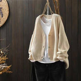 Autumn Literary And Art Collar Loose Solid Cotton Knitted Cardigan Women's Leisure Single-Dcupuncture Short Sweater Jacket