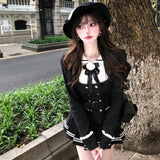College Style JK Uniform Suit Women's Autumn And Winter Huge Look Thousand Gold Black Long-Sleeved Shirt Top Half Short Skirt