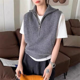 KANING Simple Half-Zip Half-Neck Knitted Vest 2026 Autumn New Folding Shoulder Sweater Vest