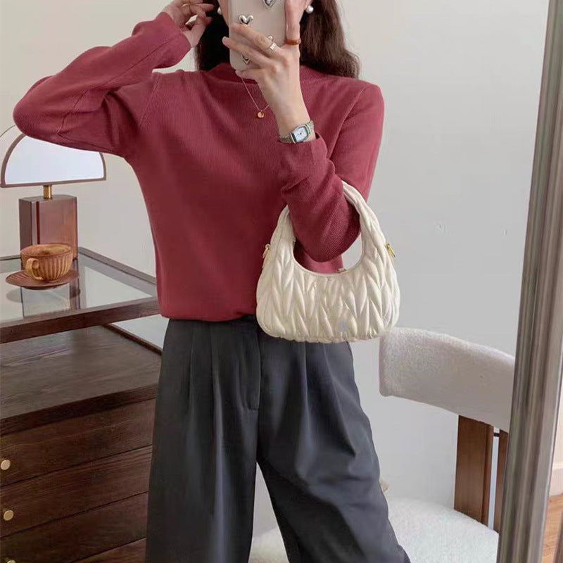 KANING Solid-Colored Semi-High Collar Knitted Shirt 2026 Autumn And Winter New Loose Basic Jacket Sweater Bottom