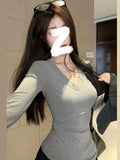 270 Grams Double-Sided Velvet Autumn Warm Solid Color V-Neck Long-Sleeved T-Shirt Girl Body Pure Lust Wind Bottom Shirt Top