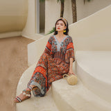 Real Shooting National Style Beach Dress Print Seaside Holiday Bohemian Long Dress Large Size Thin Dress Beach Dress