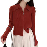 3.7/New On Spring XUAN XIAO JIE Short Premium Sense Polo Collar Zipper Knitted Open Shirt