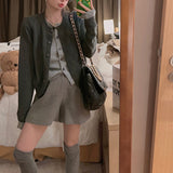 KANING Gray Fake Two-Piece Round-Neck Button Knitted Cardigan Women 2026 Autumn New Women's Korean Version Of Sweater Tide