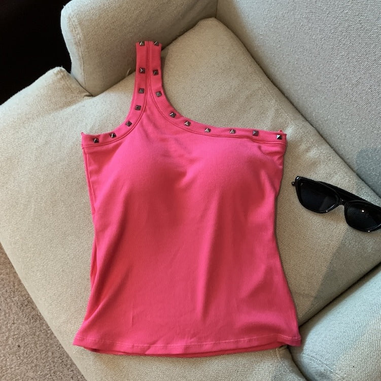 Sexy Oblique Shoulder Strap Sling Sling Vest Women Wearing One Shoulder Design Pics Short Sleeveless Inside The Top