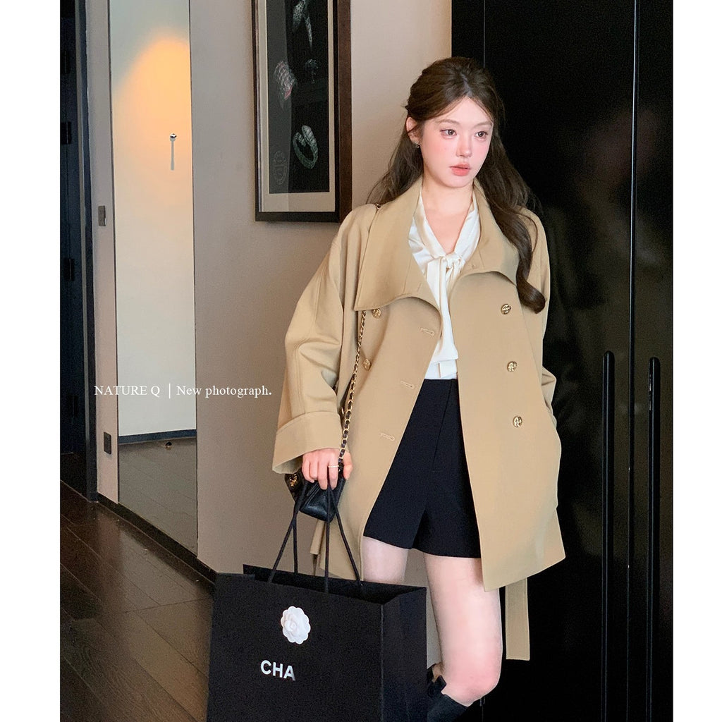 2025 High Wisdom Thousand Gold Feeling With The Belt Of The Long Wind Coat Tat Ika In The Waist Of The Woman's Huge Look Long Coat Autumn