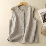 Can Shoulder Vest Temperament Loose Vest Round-Neck Summer Suit Retro Casual Cotton Sleeveless Coat